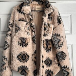 Michael Kors Beige and Black Geometric Teddy Jacket